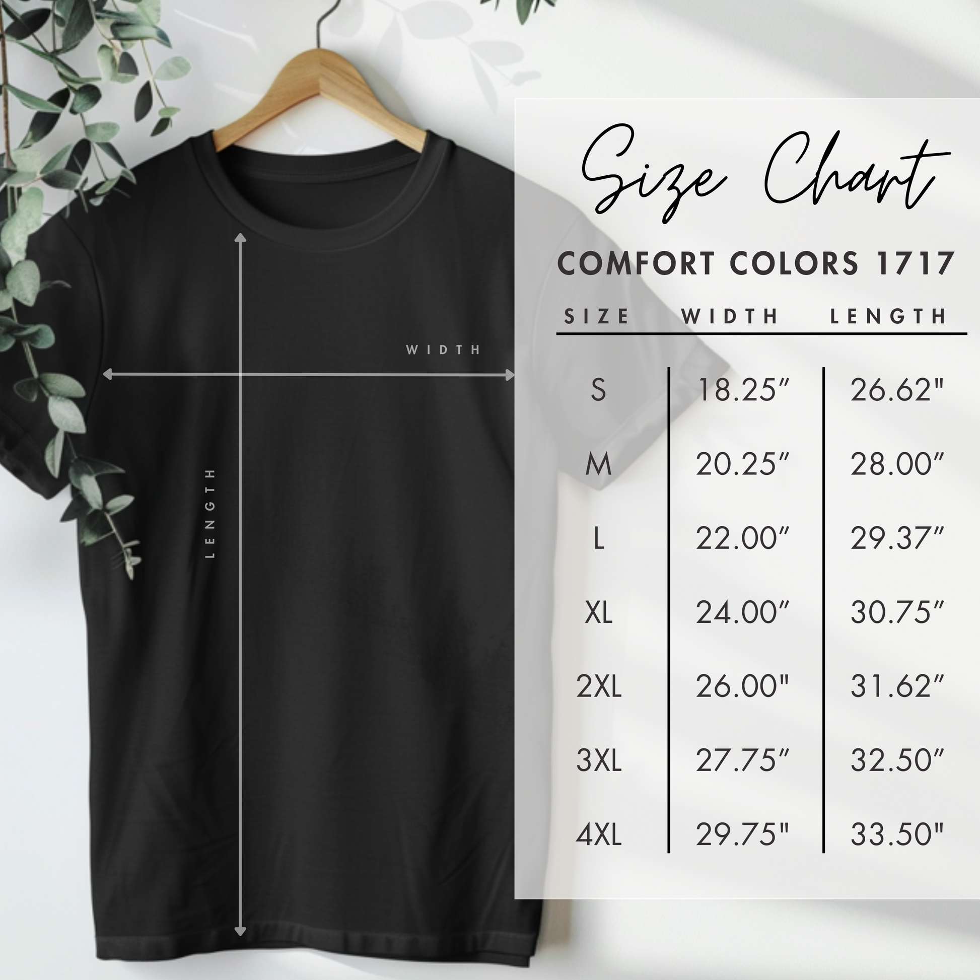 Comfort colors 1717 adult unisex size chart