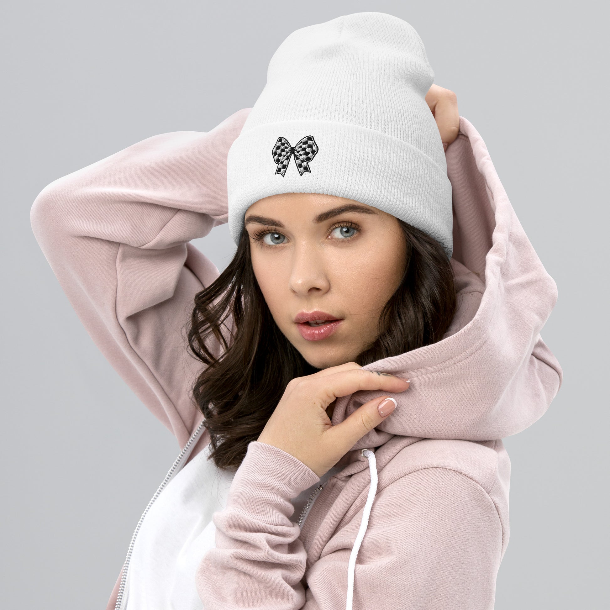 For the girls who love Y2K nostalgia, this Checkerboard Bow Beanie is a must-have. The embroidered checkered bow adds a retro touch to this pastel pink cuffed hat, blending streetwear edge with coquette charm. Crafted from soft, hypoallergenic acrylic, it’s perfect for chilly mornings, coffee runs, or TikTok-worthy winter outfits. Available in five colors, it’s a versatile beanie for aesthetic teens, trendy students, or anyone chasing that soft, vintage vibe.