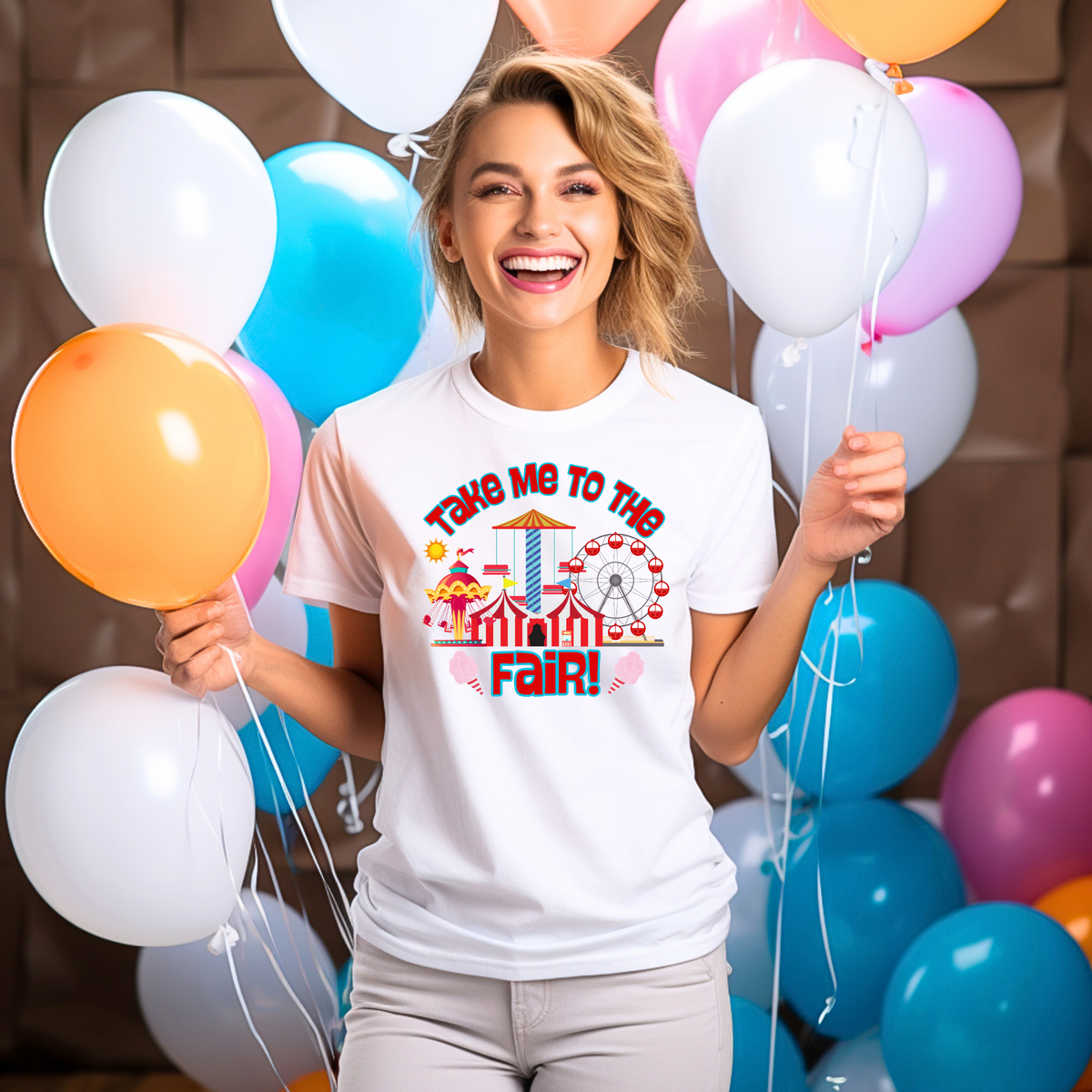 Whimsical and nostalgic, this Take Me to the Fair T-Shirt by jaecrece features adorable artwork of carnival rides and classic fair snacks. Ideal for state and county fairs, this soft cotton tee makes the perfect summertime festival shirt for exploring the midway, riding the Ferris wheel, or snapping cute pics at the Texas State Fair. Pairs perfectly with matching kids’ tees for fun family fair day looks.