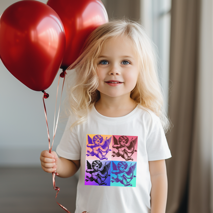 Add a touch of retro charm to your toddler’s wardrobe with this Pop Art Cupid T-shirt in sizes 2T-5T. Featuring a whimsical Cupid graphic surrounded by clouds, this tee is available in Black, White, and Pink. The soft fabric and lightweight feel ensure your little one stays comfy all day. This fun, artsy shirt is perfect for expressing a playful, pop culture-inspired style, and it pairs perfectly with family matching outfits or casual playdates.