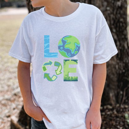 Cute Earth Day shirt for kids with eco inspired artwork promoting reduce reuse recycle and sustainable green living. Youth XS to XL unisex fit in White Ash Ash Heather Navy and Forest Green. Perfect earth friendly clothing for school Earth Day April 22 events classroom activities and matching family outfits. Soft comfortable kids tee for everyday wear outdoor play and environmentally conscious lifestyle fashion.