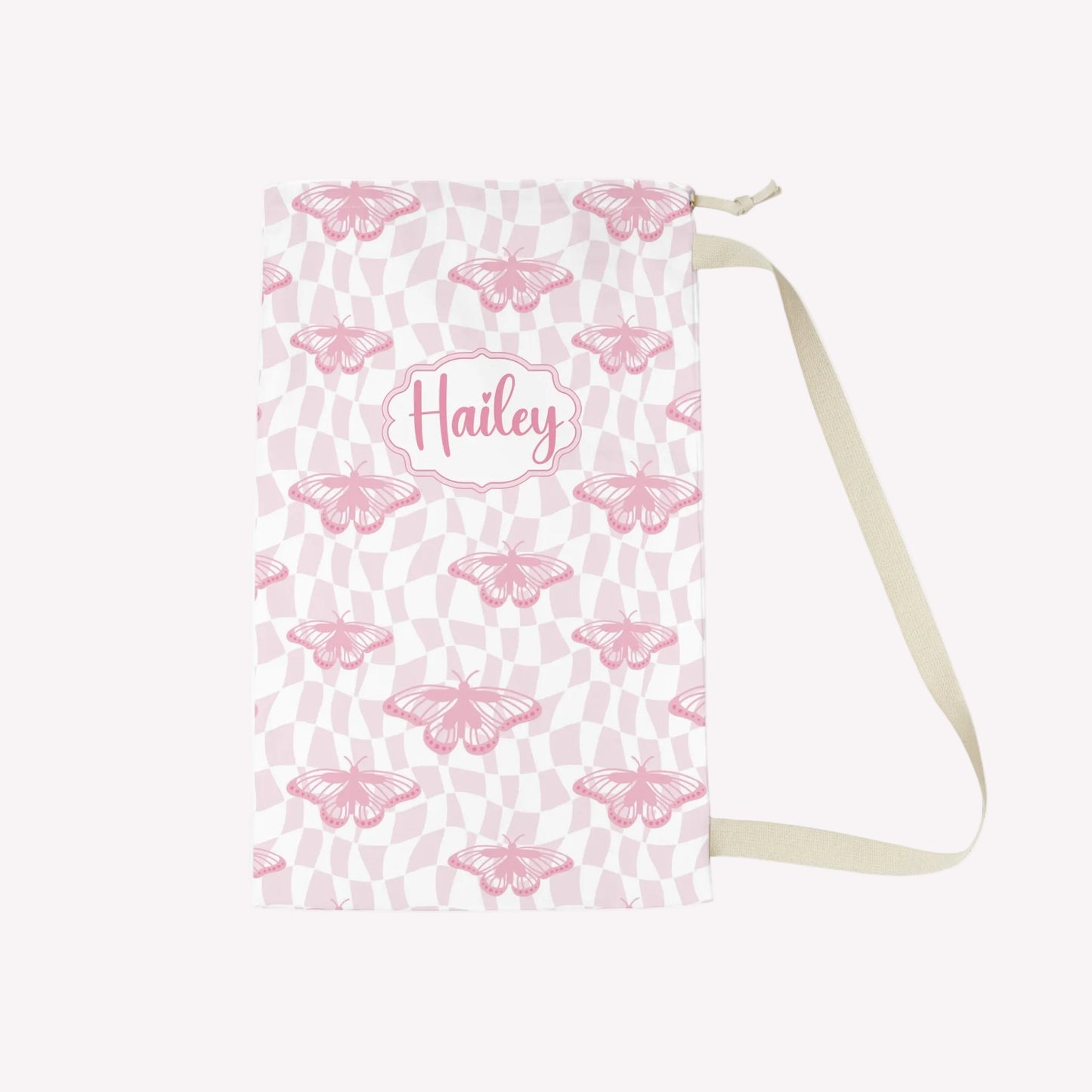 Pink Butterfly Pattern Laundry Bag | Personalized Name Option