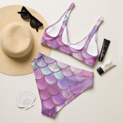 Cute pink mermaid bikini for women featuring a fantasy inspired mermaid scale print and flattering high waist swim bottoms. Designed for comfort confidence and style during beach vacations poolside lounging and resort getaways. Available in sizes XS to 3X. Perfect for mommy and me matching swimsuits tropical swimwear women and aesthetic vacation outfits for summer travel and beach photography.