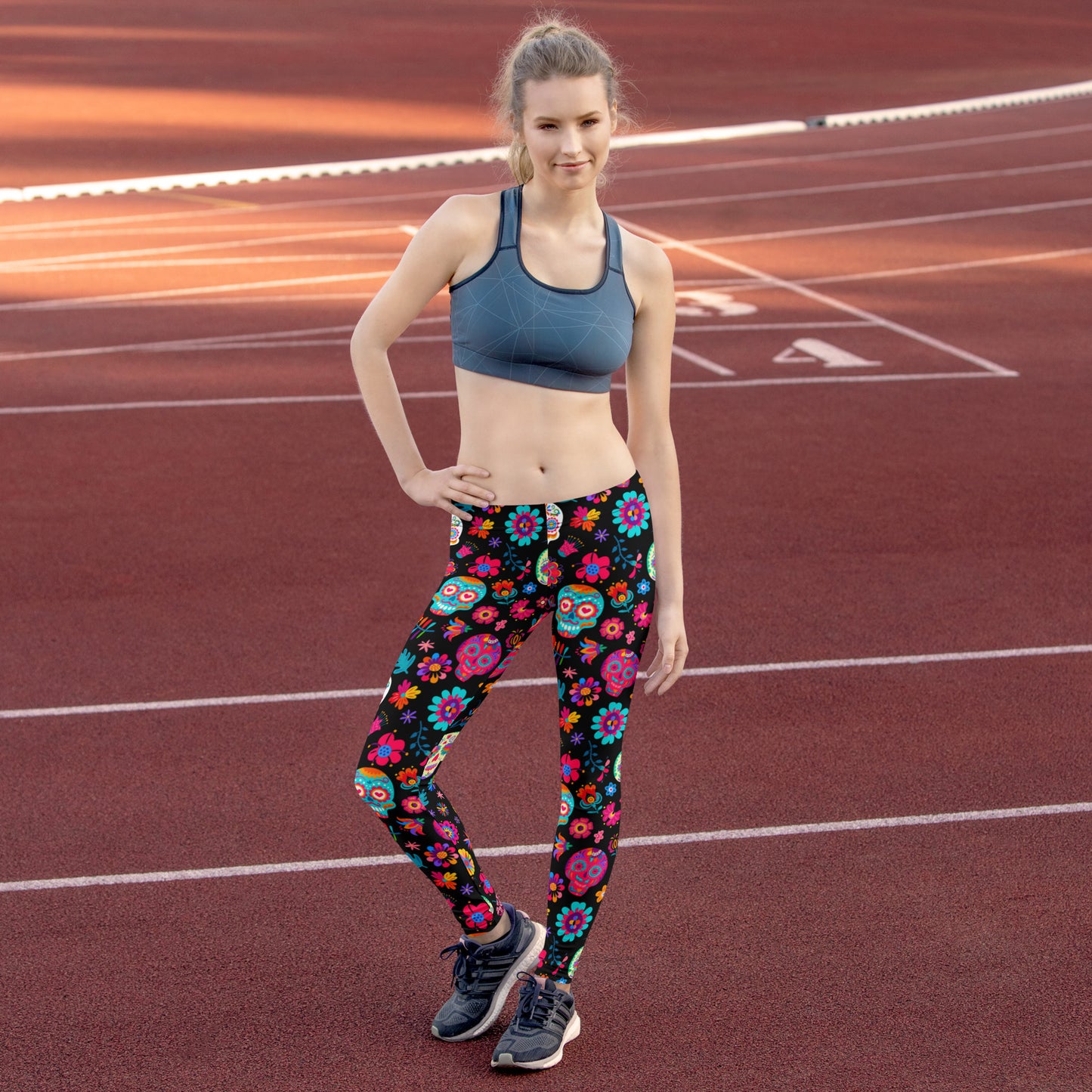 Designed for comfort and culture, these Día de los Muertos women’s leggings offer a vibrant sugar skull pattern in a stretchy polyester-spandex blend. With a mid-rise waist and breathable fabric, they’re ideal for fall festivals, Halloween celebrations, and Latin heritage events. Available in sizes XS–XL and made to match kids' leggings for mommy and me outfits, spooky photos, and holiday parades.