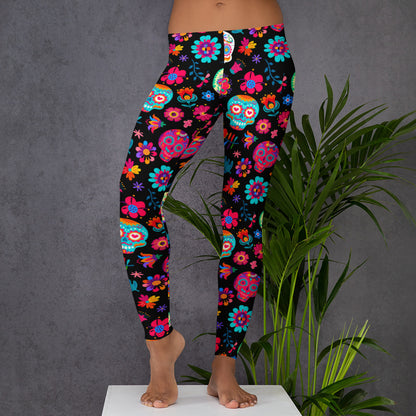 Celebrate Día de los Muertos in style with these women’s mid-rise leggings featuring a vibrant sugar skull print. Perfect for Halloween events, fall festivals, and cultural celebrations, these stretchy leggings are made from a soft polyester-spandex blend for comfort and movement. Designed to match toddler and youth sizes for festive family sets. Ideal for spooky season, skull print lovers, and colorful fall wardrobes.