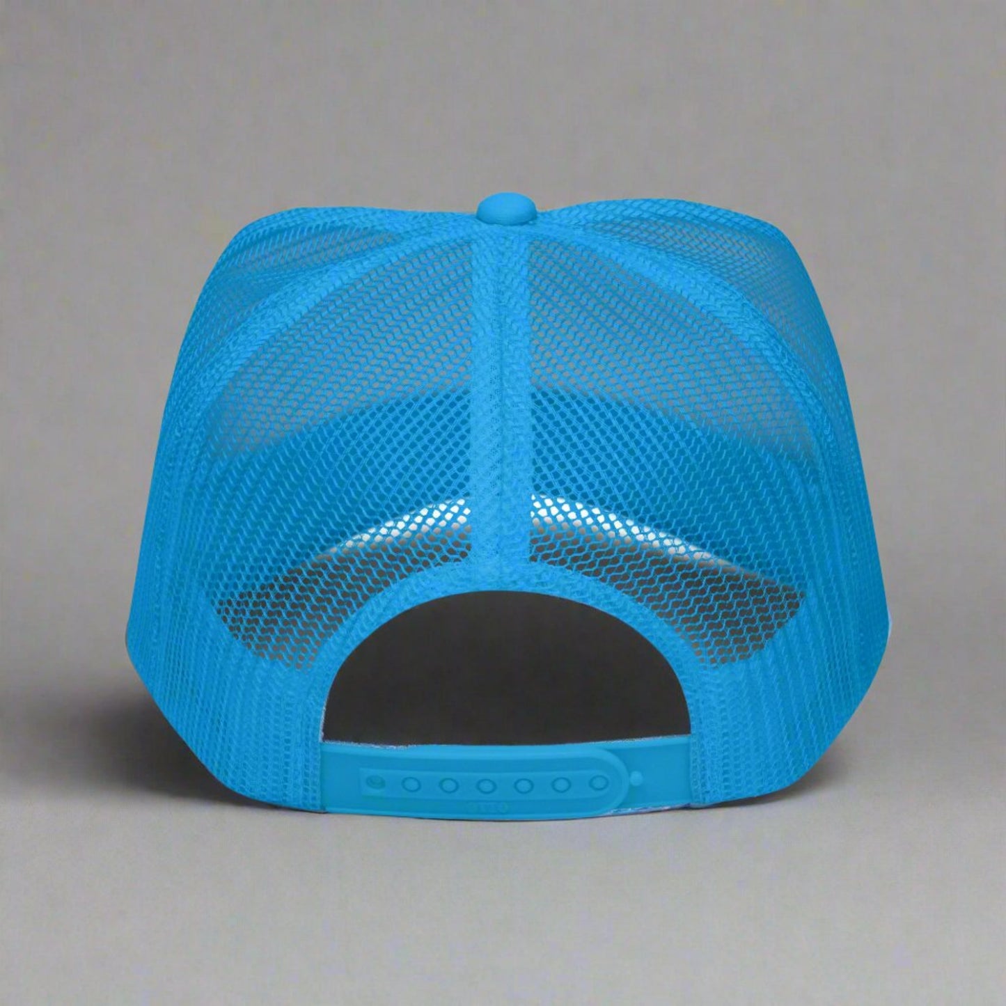 LOVE Earth Day Foam Trucker Hat, which features the letters L-O-V-E in large embroidered block letters in shades of blue and green. The hat is teal and white. The letters each represent water, earth, reduce, reuse, recycle and nature. by jaecrece.com