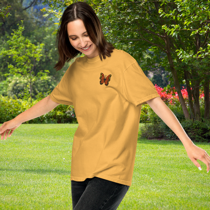 Image: This Monarch Butterfly Embroidered Shirt combines elegance with a touch of whimsy, featuring a vibrant butterfly on a comfortable comfort color tee. Ideal for spring and summer styling, this nature inspired shirt makes a thoughtful gift for her, especially for birthdays, Mother's Day, or special garden parties. The shirt reflects a love for peaceful moments outdoors and offers a subtle nod to butterfly symbolism and self growth. A favorite among cottagecore and floral fashion fans, by jaecrece.