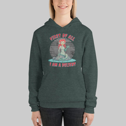 Evil siren mythology hoodie styled for dark academia fashion, featuring a witty quote graphic and classic unisex hoodie silhouette. This soft fleece hoodie is perfect for booktok aesthetics, fantasy wardrobes, and casual moody outfits.