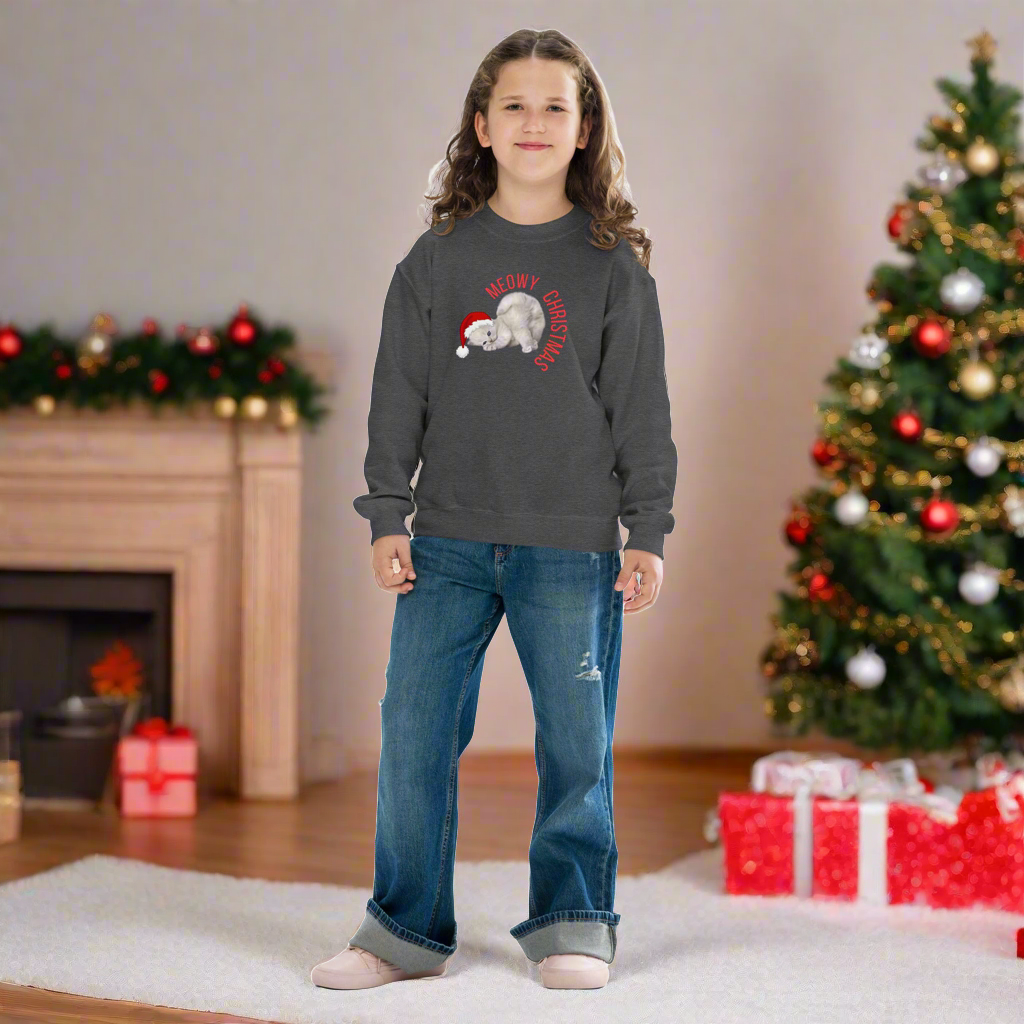 Meowy Christmas Youth Crewneck Sweatshirt