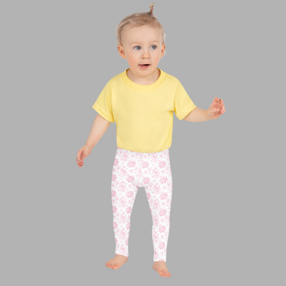 Image: Soft toddler leggings with a pink toile pattern that brings vintage charm to every little girl's wardrobe. Great for matching mom and sister, spring celebrations, and cozy family outings. Sizes 2T to 7 for toddlers on the move, by jaecrece.
