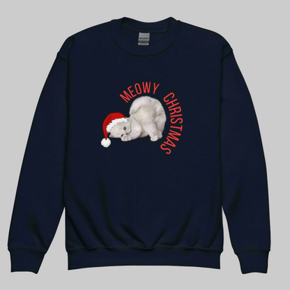 This Youth Meowy Christmas Sweatshirt in sizes XS–XL features an adorable holiday cat design that brings seasonal cheer to any winter outfit. Designed for tweens and kids who love cats and Christmas fun, it’s perfect for school holiday parties, family gatherings, and festive photos. With its cozy fit and playful graphic, this Christmas cat pullover makes the purr-fect gift for young animal lovers during the holidays.
