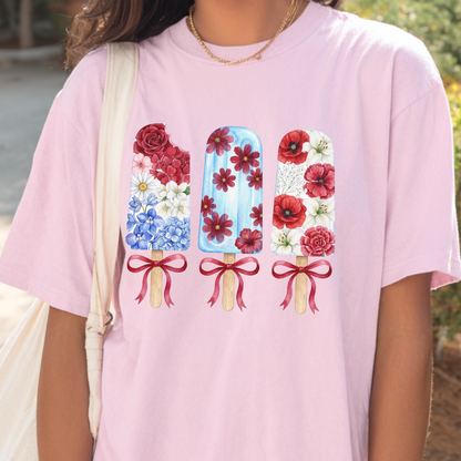 Women's Patriotic Floral T Shirt, Red White & Blue Fourth of July Tee, Matching Family Shirt