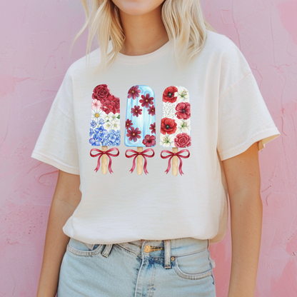 Women's Patriotic Floral T Shirt, Red White & Blue Fourth of July Tee, Matching Family Shirt