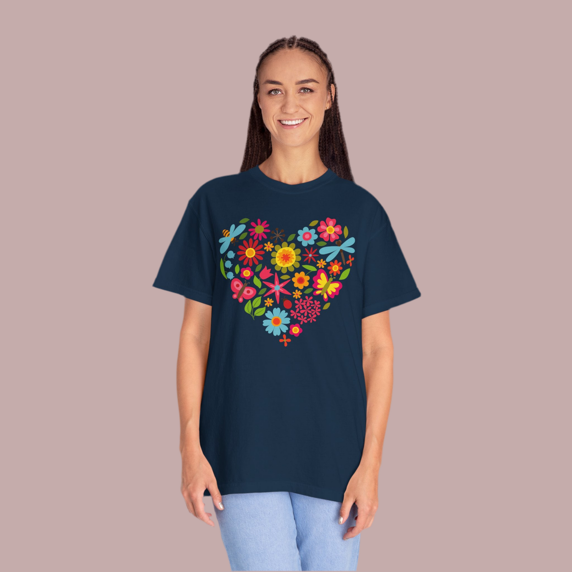 Intricate heart graphic designed with an arrangement of butterflies, dragonflies, and blooming flowers. This romantic and garden-themed artwork makes a lovely addition to Valentine’s Day gifts, cottagecore decor, or nature-loving prints. Great for invitations, digital downloads, or spring design projects. A whimsical floral heart that symbolizes love and the peaceful beauty of nature.