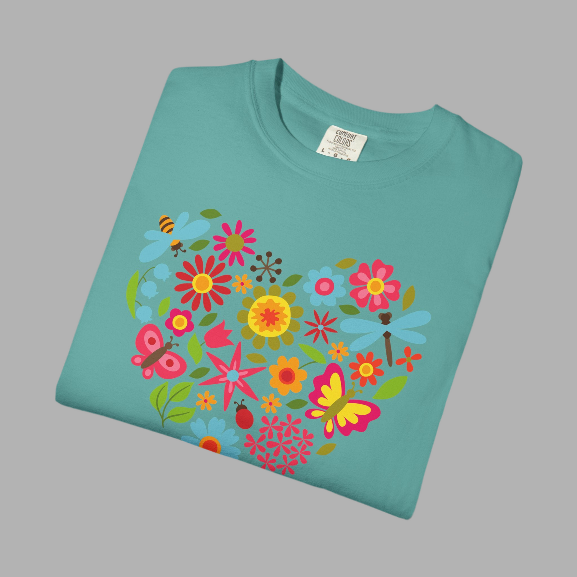 Botanical heart image formed entirely by colorful flowers, butterflies, and dragonflies. A perfect blend of natural beauty and love symbolism, ideal for romantic stationery, nursery decor, or spring-themed artwork. This charming floral heart illustration brings a sense of joy, growth, and tenderness, making it great for gifting, prints, and feminine design projects.