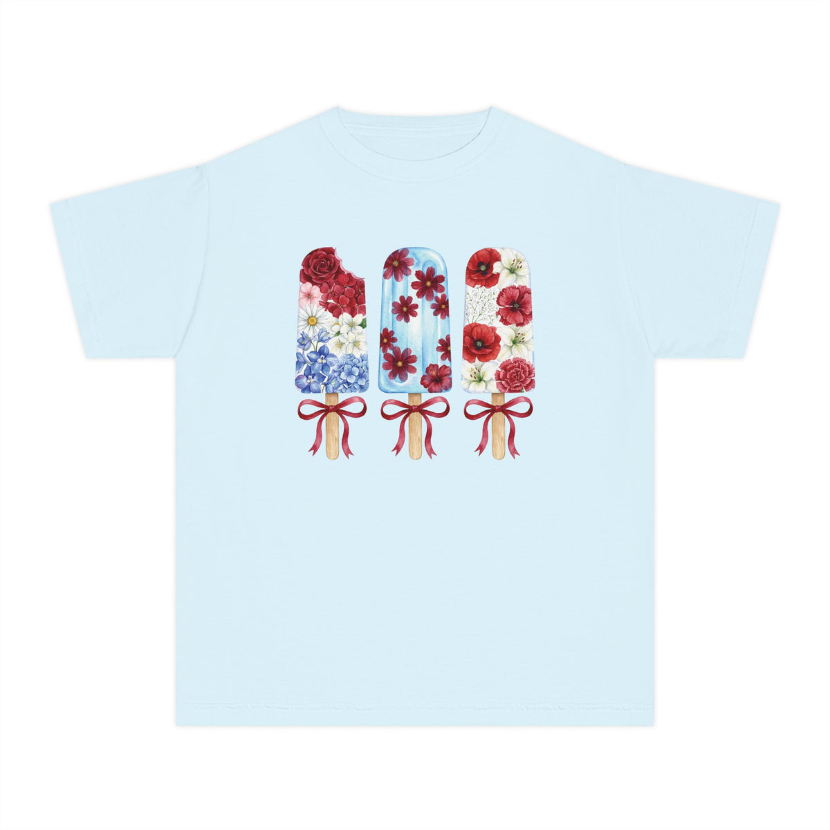 Girls Patriotic Floral T Shirt, Red White & Blue Fourth of July Shirt, Matching Family Summer Tee