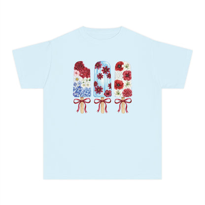 Girls Patriotic Floral T Shirt, Red White & Blue Fourth of July Shirt, Matching Family Summer Tee