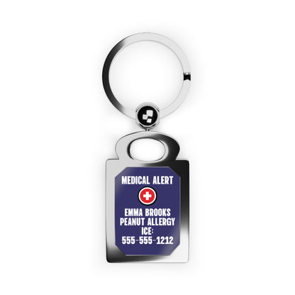 Red Medical Alert Cross Rectangle Keyring — Personalized Type 1 Diabetes ID Keychain (Includes ICE Emergency Number)