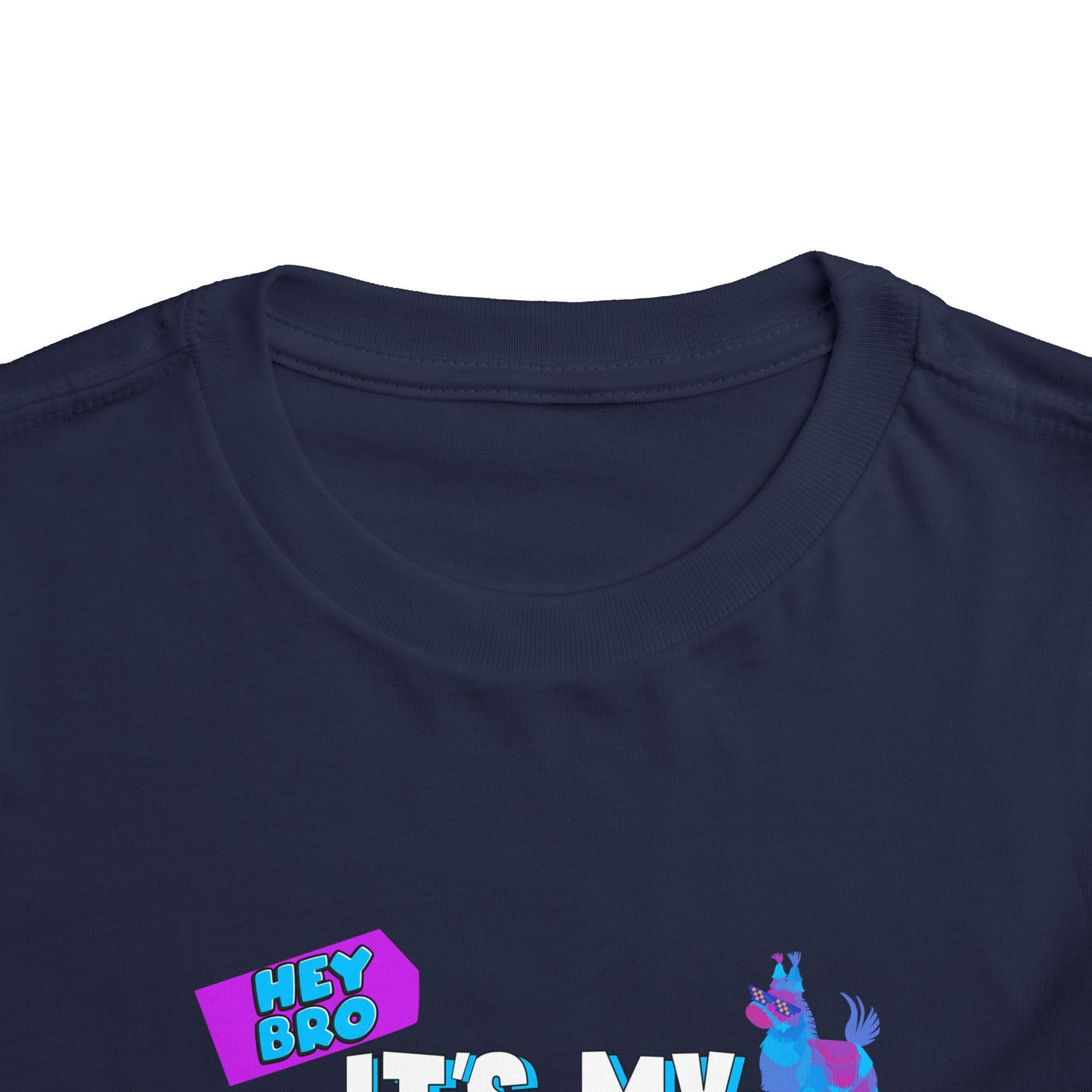 Gen Alpha birthday shirt for toddlers featuring an It’s My Skibidi Birthday graphic with colorful birthday icons, bold white lettering, and bright blue details for a fun toddler birthday party outfit