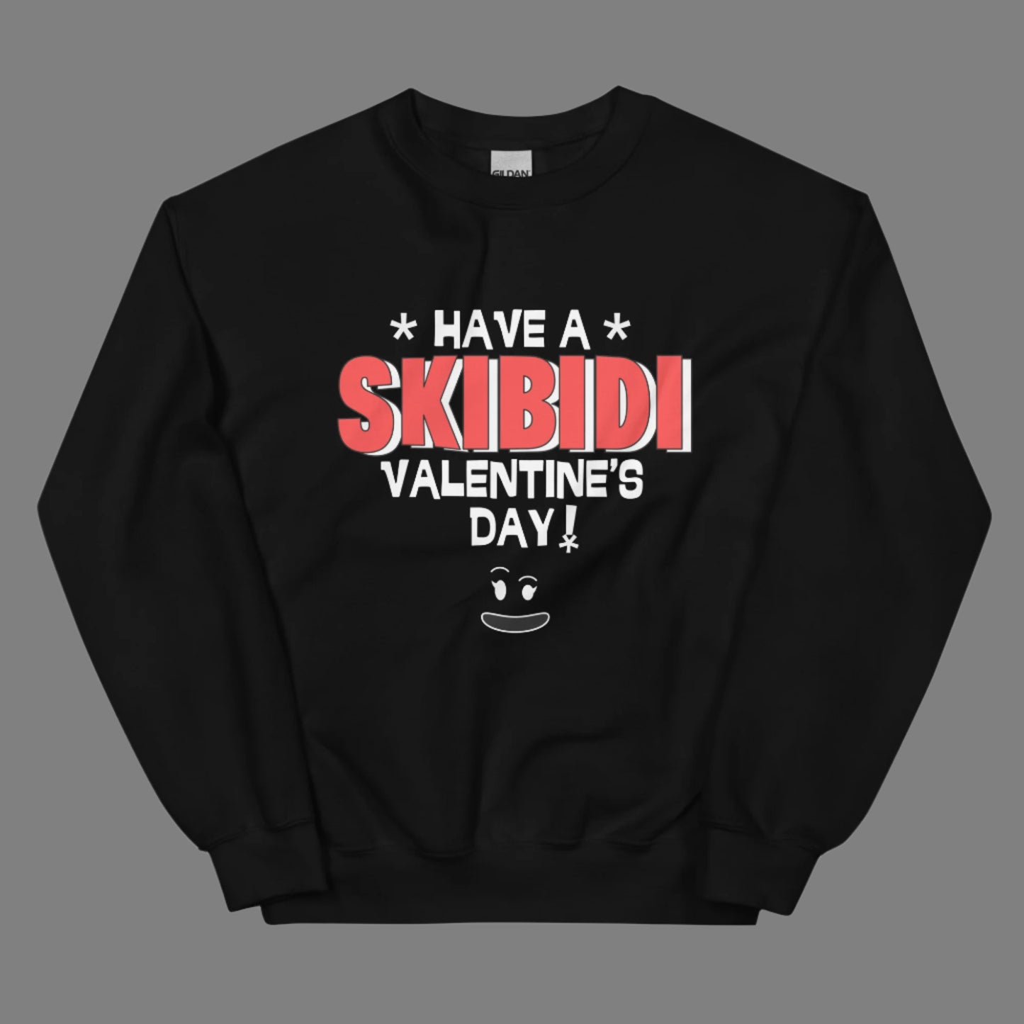 Image: Skibidi Valentines sweatshirt available in boys and mens sizes. This pullover says have a skibidi valentines day, and is a perfect gift for kids who say words like Rizz Ohio Sigma and Skibidi. Great for father and son matching, by jaecrece