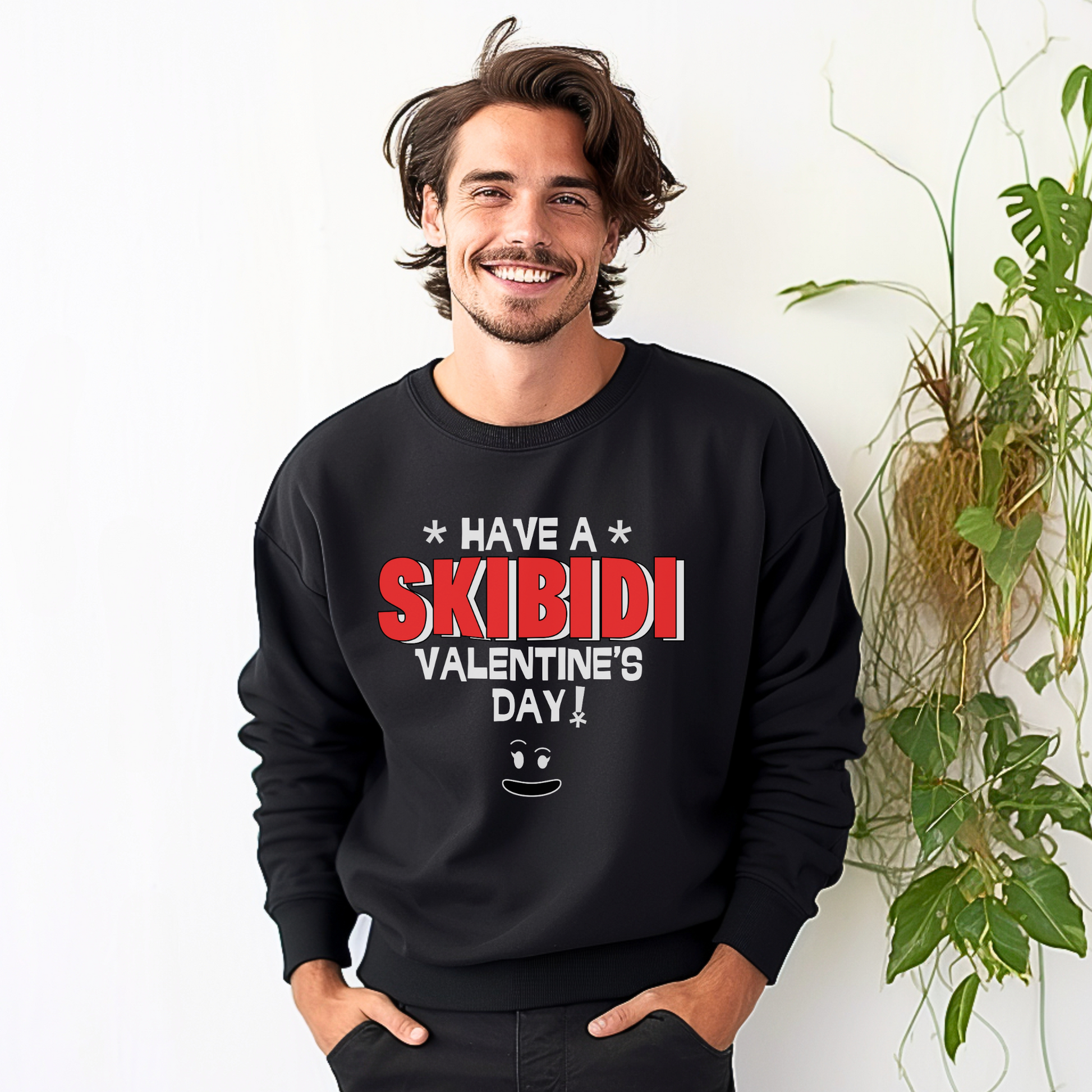 Funny Valentine’s Day meme sweatshirt for men, featuring “Have a Skibidi Valentine’s Day!”—a cozy gamer dad pullover available in black and dark heather, sizes S–5XL. Perfect for matching with your child for school parties or family pics. Made from soft fleece and designed for dads who love Skibidi, toilet jokes, or Rizz humor. A meme-worthy Valentine shirt that blends internet style and parental comedy into one hilarious gift idea.