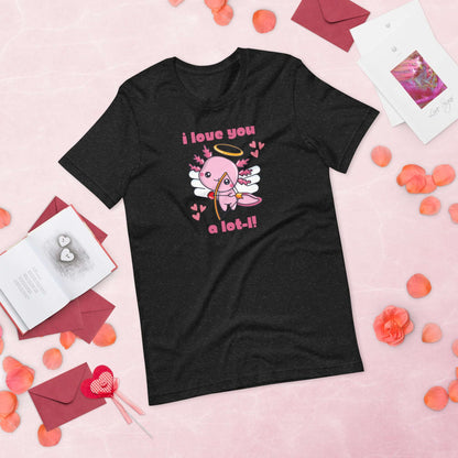Celebrate Valentine’s Day with this women’s axolotl graphic tee featuring a pink cupid axolotl and sweet “I Love You A Lot-L” slogan. Printed on Bella Canvas 3001, this shirt is lightweight, soft, and available in XS–XL. Ideal for animal lovers, teachers, girlfriends, or wives who love quirky fashion. Perfect Valentine’s outfit for classroom celebrations, parties, or casual outings. A cute and thoughtful axolotl shirt that spreads love and smiles.