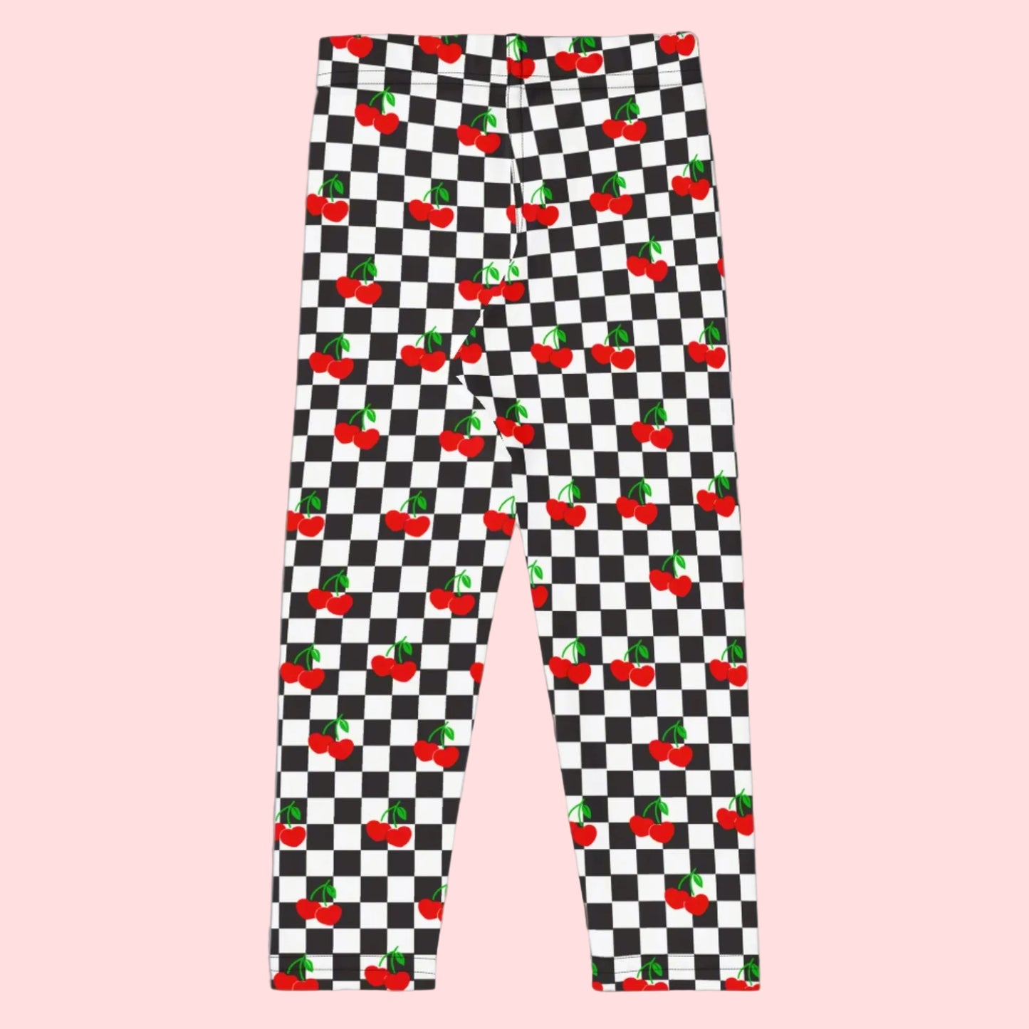 Love You CHERRY Much Child Leggings, Size 2T-7, with a black and white checkerboard cherry pattern. These  - jaecrece These toddler leggings are great for back to school or as a birthday or christmas gift!