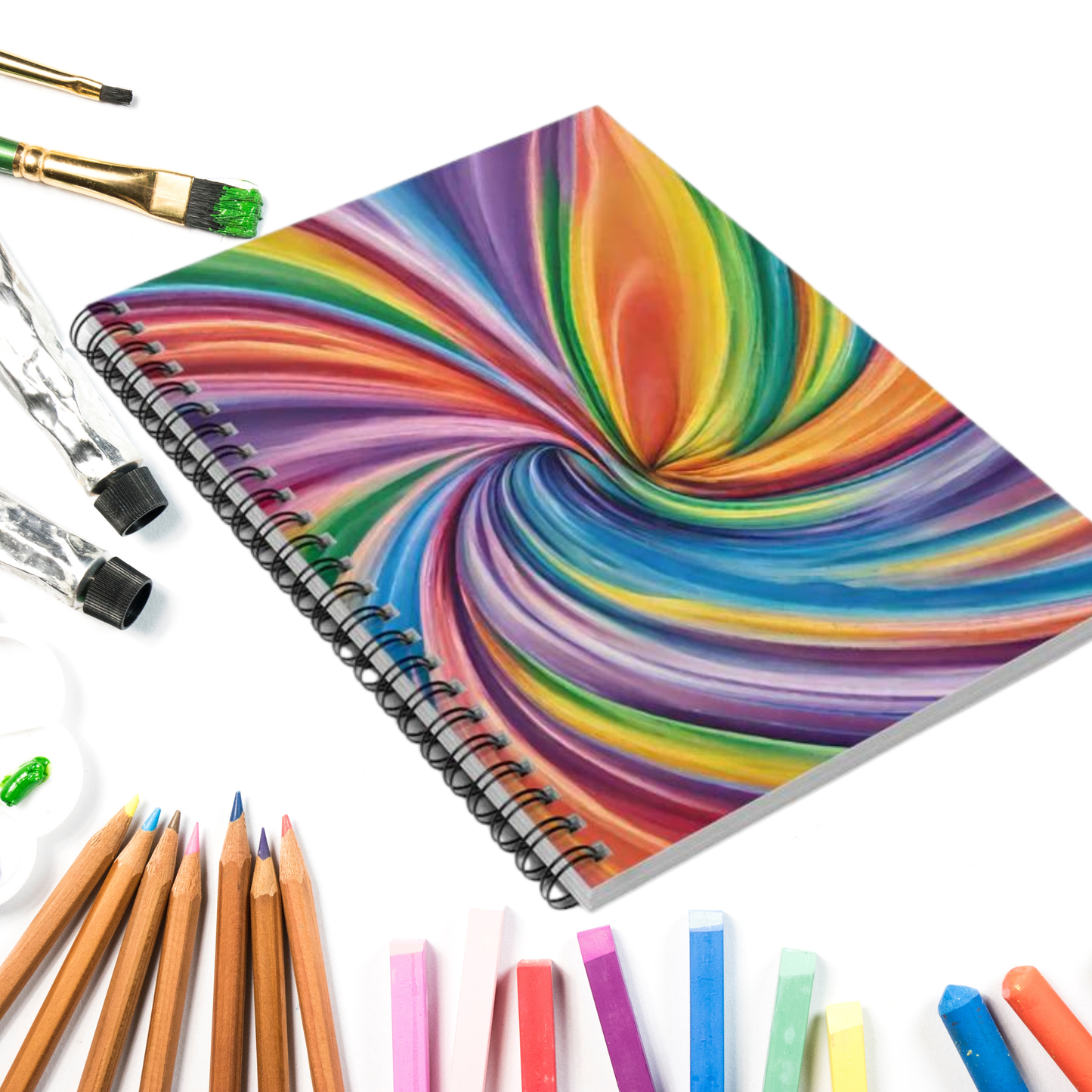 
Abstract rainbow swirl journal with ruled pages and spiral binding, designed for students, writers, and creatives who love bold, colorful stationery. The psychedelic rainbow cover adds a fun, expressive touch to your desk, making this lined notebook a go-to choice for back-to-school supplies, Pride gifts, or daily journaling. Durable construction and portable 6x8 size make it perfect for on-the-go notes.


