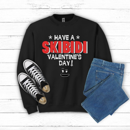 Celebrate viral meme culture this Valentine’s Day with a men’s Skibidi sweatshirt that says “Have a Skibidi Valentine’s Day!” in bold, funny font. Black or dark heather, S–5XL, and great for dads who live for Rizz jokes, toilet humor, and Ohio memes. Cozy air-jet fleece makes it perfect for funny family outings or matching your gamer son. A must-have pullover for dads with a sense of humor and meme awareness.
