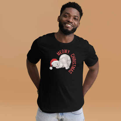 Celebrate the holidays with this Meowy Christmas adult unisex t-shirt featuring a silly graphic of a grey kitten with bright blue eyes wearing a Santa hat. Perfect for cat lovers and holiday humor fans, this Christmas cat shirt is available in sizes XS–5XL. Made for matching family sets, this tee pairs with kids’ shirts, sweatshirts, and a cozy holiday blanket. Great for pun lovers, funny holiday photos, or festive gifting.