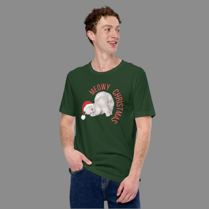 This Meowy Christmas unisex tee is made for festive fun, featuring a wide-eyed grey cat in a Santa hat and a bold holiday pun. Available in adult sizes XS–5XL, it’s perfect for cat lovers, Christmas pajama parties, and silly family traditions. Part of a matching family set with coordinating kids’ clothing and a blanket, it’s a great choice for seasonal photos, gifting, or cozying up by the fire.