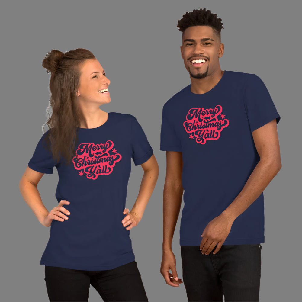 Wrap yourself in holiday spirit with this Merry Christmas Y’all shirt, printed in festive red on a soft Bella Canvas tee. Great for cozy holiday events, matching family pictures, or casual winter wear. Perfect for rustic Christmas style, Southern holiday fashion, adult Christmas tees, or December gift ideas. This shirt blends charm, comfort, and joyful cheer in every stitch.