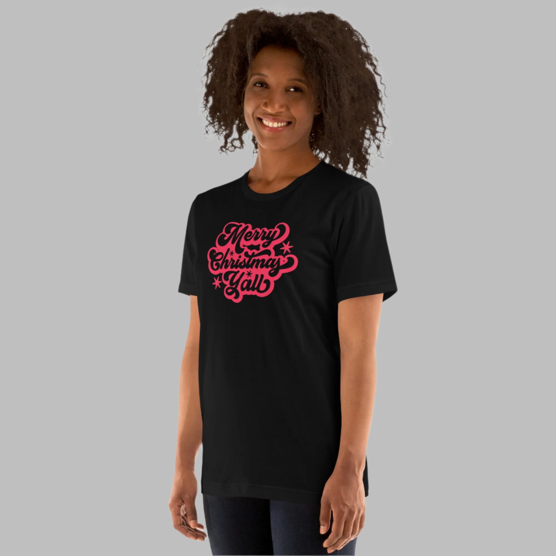 Add Southern cheer to your holiday outfit with this Merry Christmas Y’all Bella Canvas tee. The soft fabric and relaxed unisex fit make it perfect for Christmas shopping, parties, or matching family sets. Ideal for anyone who loves red script Christmas shirts, country Christmas outfits, or simple but festive holiday apparel. A cozy and classic winter shirt for the season.