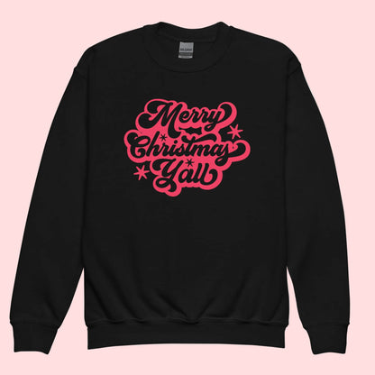This youth Gildan sweatshirt is perfect for celebrating Christmas in southern style with its “Merry Christmas Y’all” design. Cozy, durable, and ready for holiday fun, this sweatshirt makes a great gift and pairs with matching family apparel.