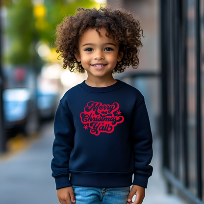 Celebrate the season with this southern-inspired youth holiday sweatshirt! Featuring “Merry Christmas Y’all” in bright red script, it’s made with a cotton-poly blend for comfort and warmth. A perfect choice for holiday family photos or gift giving, and part of a full matching collection for the whole family.