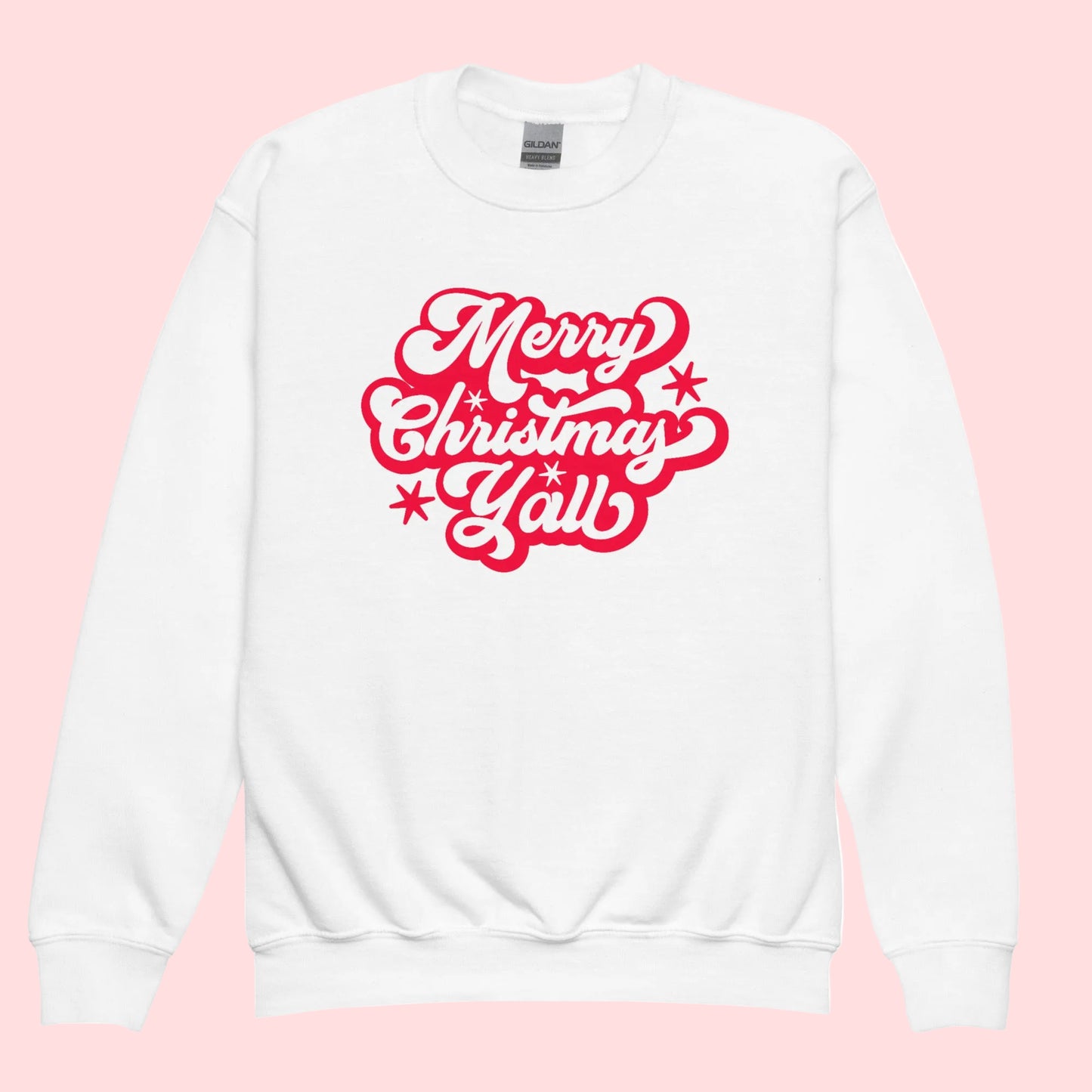 Let your child shine this season in our festive youth sweatshirt with a red "Merry Christmas Y’all" design. Made with a soft, warm cotton blend and crafted for holiday durability, this sweatshirt is part of a charming matching family collection.