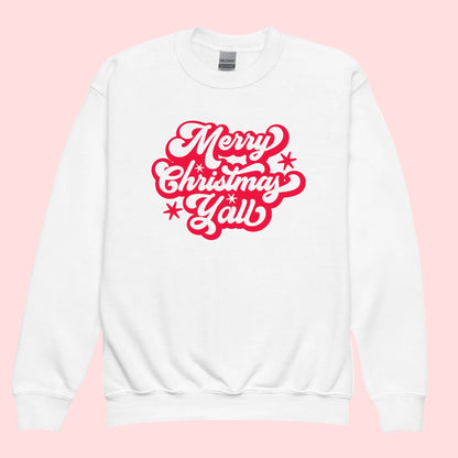 Let your child shine this season in our festive youth sweatshirt with a red "Merry Christmas Y’all" design. Made with a soft, warm cotton blend and crafted for holiday durability, this sweatshirt is part of a charming matching family collection.