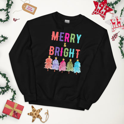 Stay festive and comfortable with our Merry and Bright sweatshirt designed on the premium Gildan 18000. Featuring a playful holiday tree design and bold lettering, this cozy crewneck is available in white, navy, and black in sizes S through 5XL. Perfect for plus size holiday fashion, this unisex Christmas sweatshirt makes a great outfit for holiday parties, family photos, or as a cheerful Christmas gift for friends and loved ones.