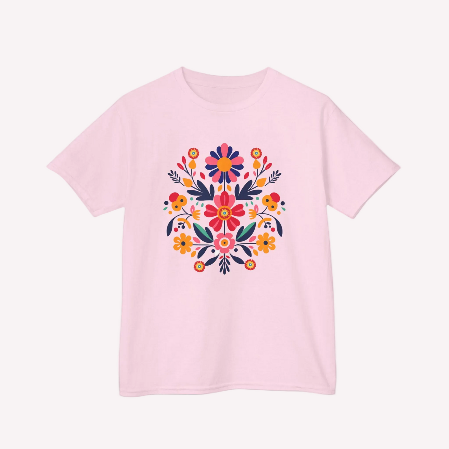 This girls’ graphic tee celebrates Mexican Otomi artistry with a vivid floral print in youth sizes XS to XL. Made from high-quality midweight US cotton, it’s perfect for birthdays, festivals, school days, or everyday fun. With a seamless construction and classic fit, this Otomi T-shirt blends artisan tradition and modern comfort for girls’ folk-inspired fashion and playful wardrobe picks.