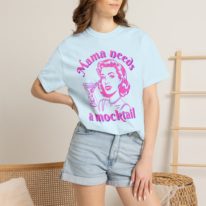 Comfort Colors T shirt featuring the phrase “Mama Needs a Mocktail” with a colorful pop art inspired graphic. The playful design celebrates alcohol free drinks and is a fun choice for newly pregnant moms, sober friends, and anyone exploring a sober curious lifestyle. This casual graphic tee offers a lighthearted way to enjoy mocktails, pregnancy celebrations, girls nights, brunch, or everyday outfits while sharing a fun alcohol free message.