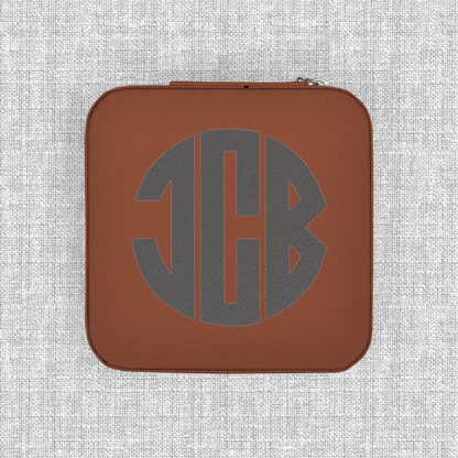 Brown personalized travel jewelry box for men and women, compact accessory organizer for watches rings cufflinks earrings and everyday essentials