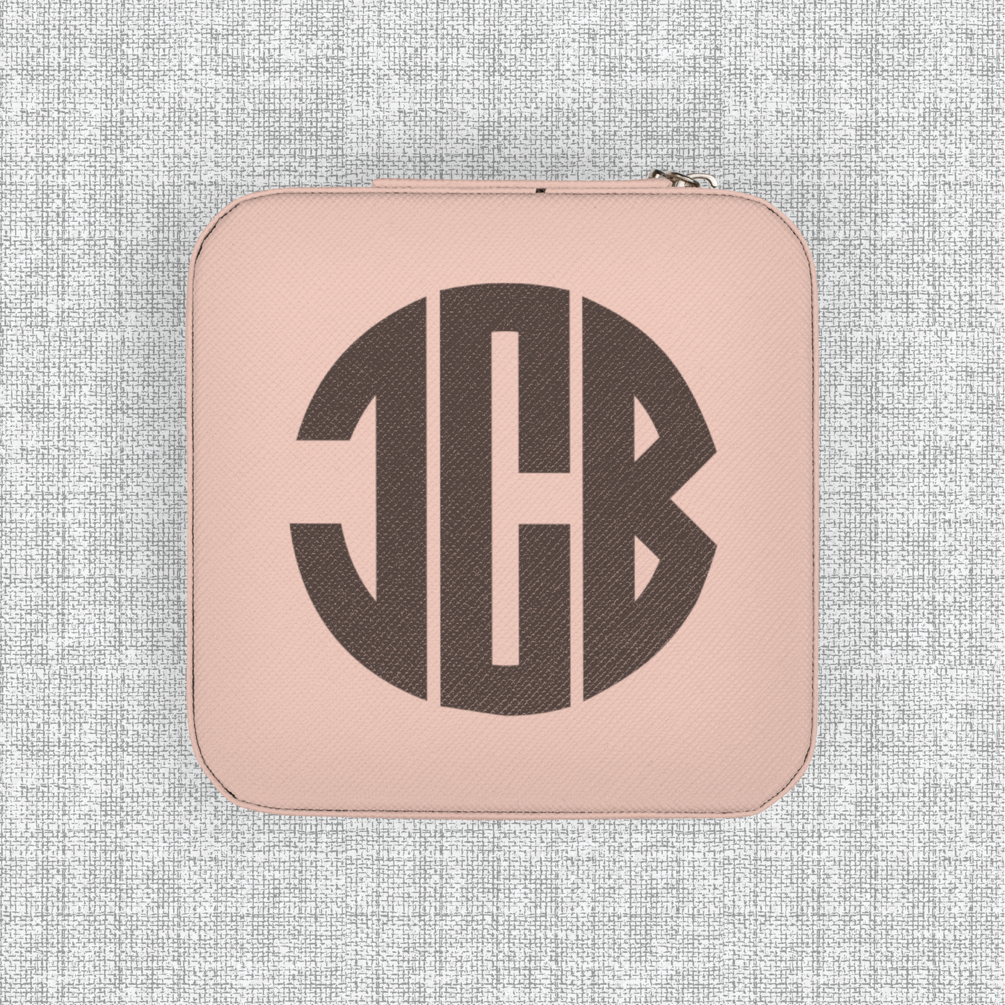 Pink personalized jewelry travel case with monogram detail, elegant small jewelry organizer for women, bridesmaid gifts, birthdays and travel accessories