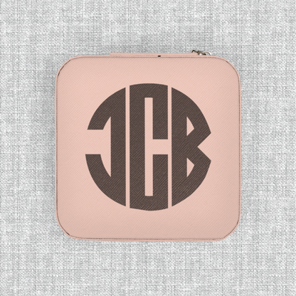 Pink personalized jewelry travel case with monogram detail, elegant small jewelry organizer for women, bridesmaid gifts, birthdays and travel accessories