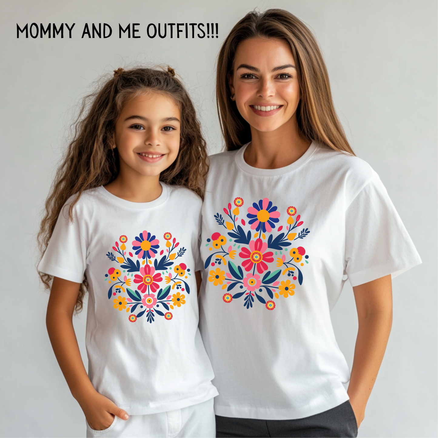 Bright Otomi folk art youth tshirt for girls featuring colorful floral and nature inspired artwork with traditional Mexican folk art style. Printed on a soft Gildan 5000B girls tee in youth sizes XS to XL, this vibrant graphic shirt is perfect for everyday wear, cultural celebrations, family photos, vacations, birthdays, and matching Mommy and Me outfits. Available in White, Daisy, Sapphire, Light Pink, and Charcoal. Cute folk art kids clothing with Free U.S. Shipping from JaeCrece.