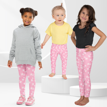Pink Bow Coquette Girls Leggings in toddler 2T–7 and youth 8–20 sizes, soft four-way stretch polyester-spandex fabric, smooth microfiber feel, playful coquette pink bow design, ideal for tween and teen fashion, school outfits, playdates, gifts, and family matching photos, crafted with care and made-to-order for lasting comfort and style.