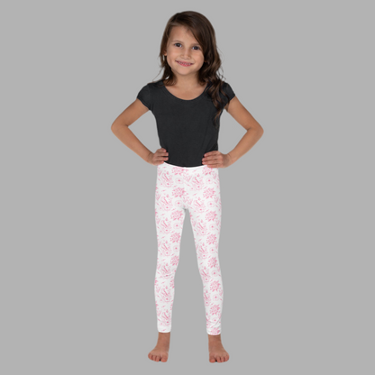 Image: Vintage pink toile leggings for toddlers in sizes 2T to 7, perfect for birthdays, Easter, family portraits, or twinning with mom and sister. The stretchy fit ensures comfort while the elegant pattern makes it a standout choice for stylish little girls, by jaecrece.