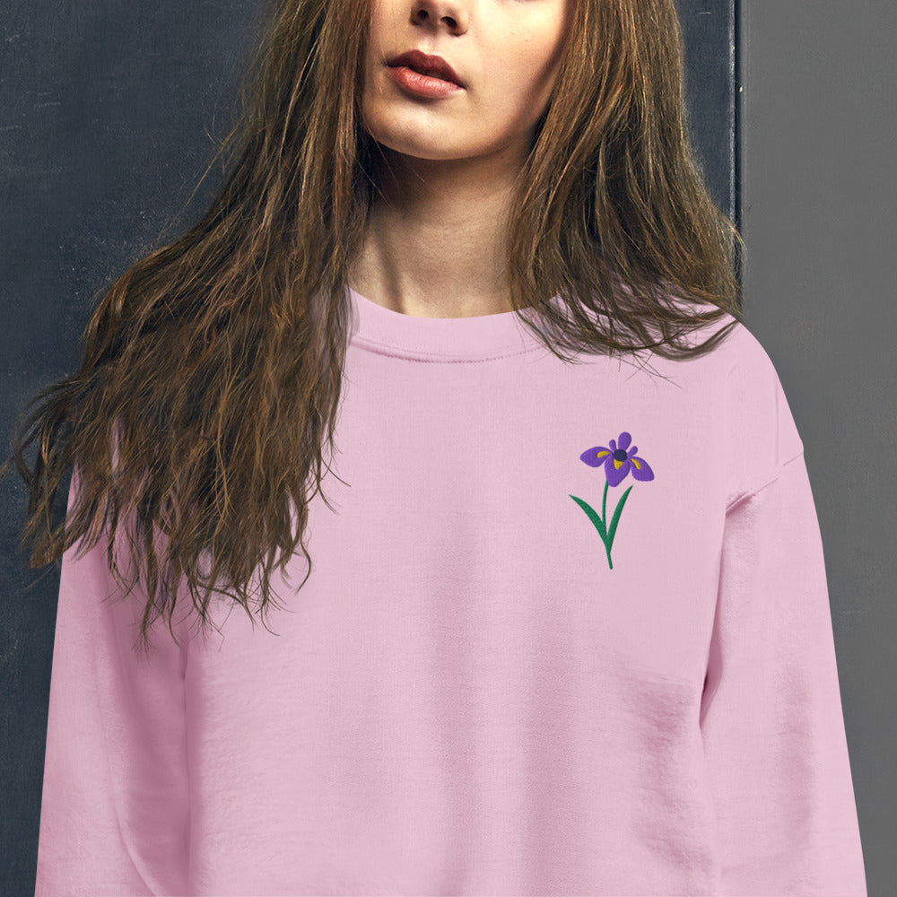 Cozy embroidered iris crewneck celebrating the elegance of February’s birth flower. Made from soft cotton and polyester for a classic feel, this floral sweatshirt blends botanical beauty with timeless comfort. Perfect for anyone who enjoys soft girl, cottagecore, or French inspired fashion and loves meaningful embroidered designs.