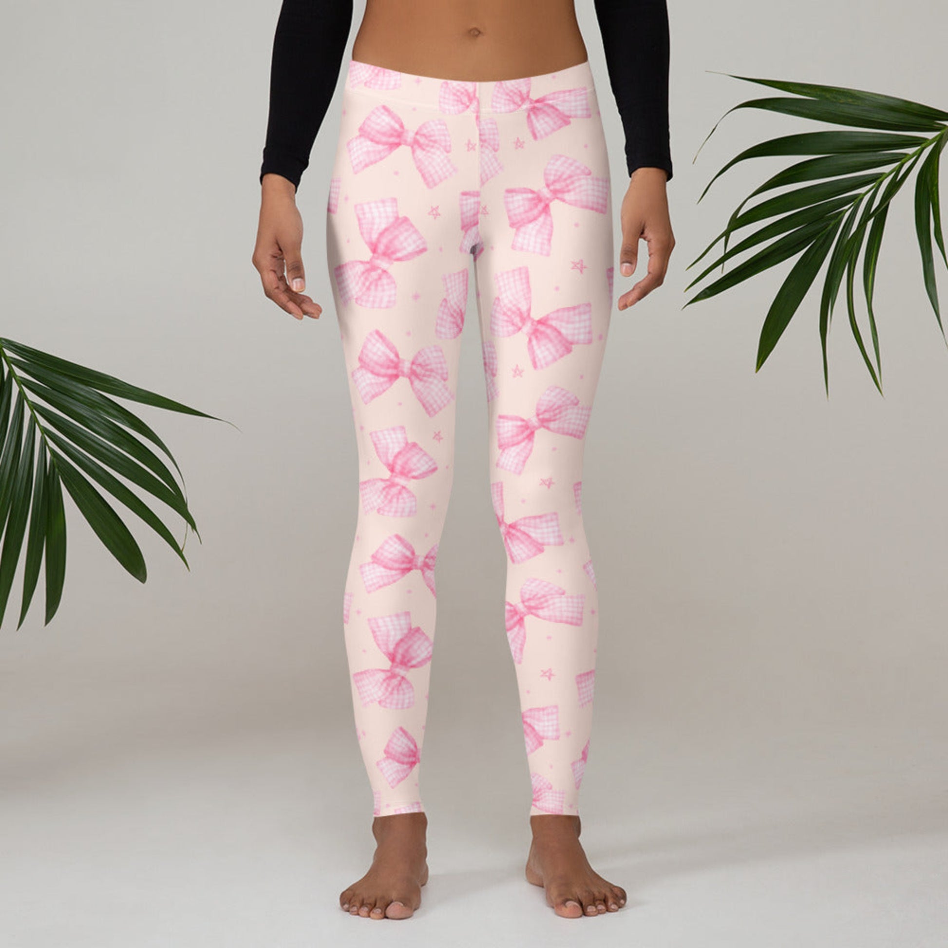 Pink_Gingham_Bow_Coquette_Womens_Leggings