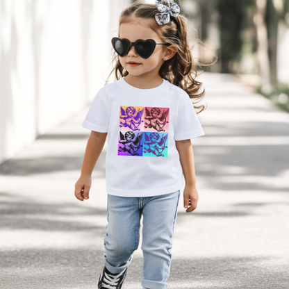 This Pop Art Cupid Toddler T-shirt in sizes 2T-5T features a playful, vintage-inspired Cupid graphic floating in the clouds, capturing the essence of retro pop culture. Available in Black, White, and Pink, it’s the perfect addition to any toddler's wardrobe, offering a stylish and artsy look. Made with soft, breathable fabric, this shirt is ideal for casual wear, family matching outfits, or expressing a fun, artsy fashion sense year-round.

