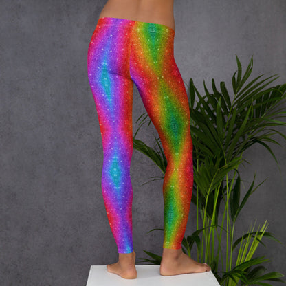 Stand out in these full-length rainbow glitter swirl leggings for women—ideal for colorful streetwear, Pride outfits, or Mardi Gras costumes. Made with durable, stretchy fabric and a flattering mid-rise fit, these leggings add sparkle to your workout, festival look, or everyday errands. Perfect for matching moments with your kids or friends.